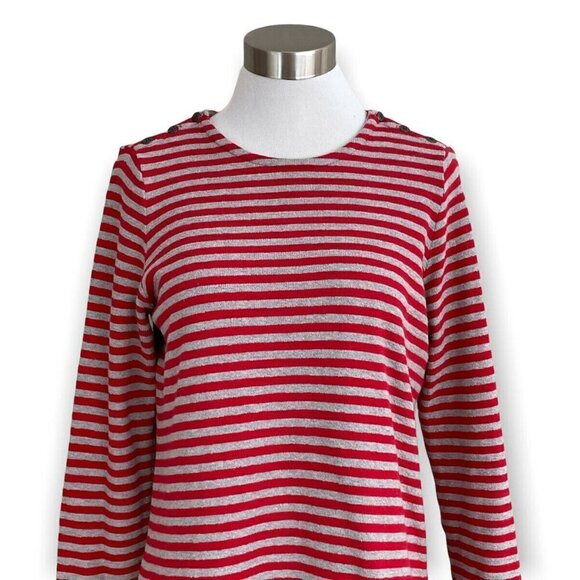 J Jill Women's XS Tunic Top Gray Red Stripe Ribb Knit Shoulder Button Preppy - Picture 2 of 6